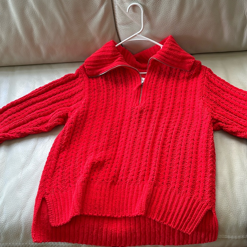 Red knit aerie quarter zip